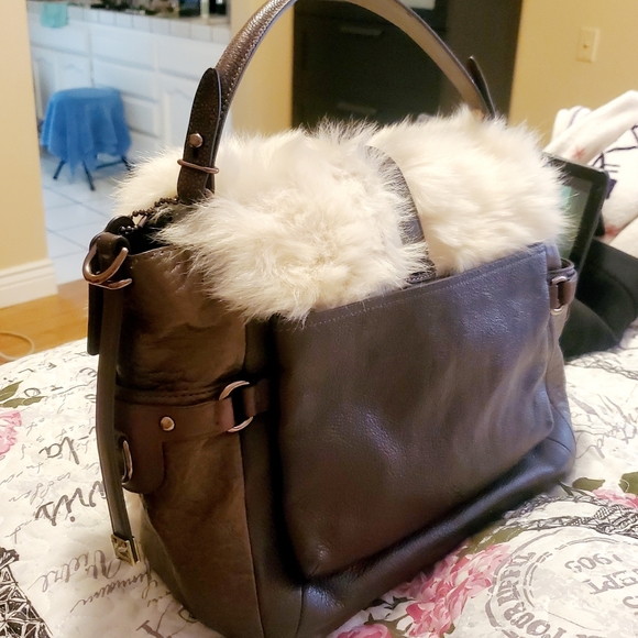 COACH Specialty Product: Fur Bag. Rich burgundy with cream fur accents. RARE! - Picture 2 of 16